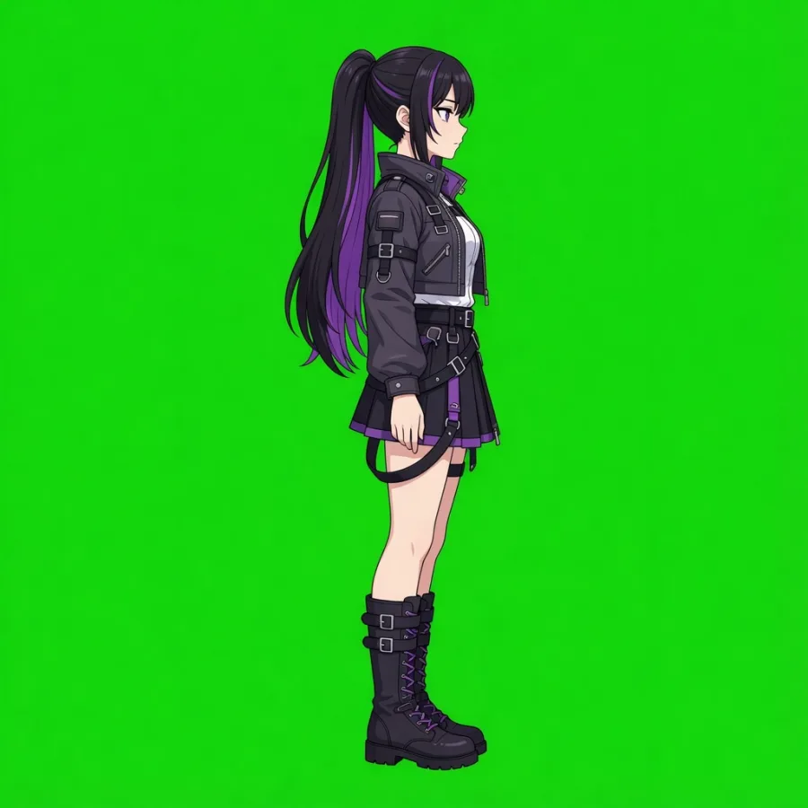 Keyed 2D anime character sprite on chroma green