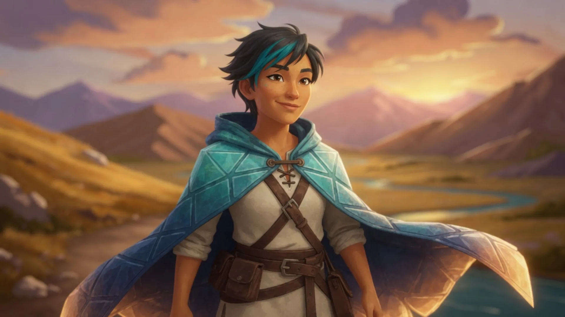 Painterly 2D character close-up for cutscenes