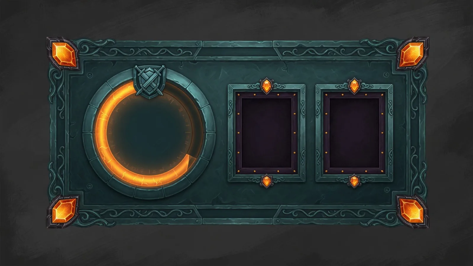 Fantasy 2D UI panel and HUD frame with no text
