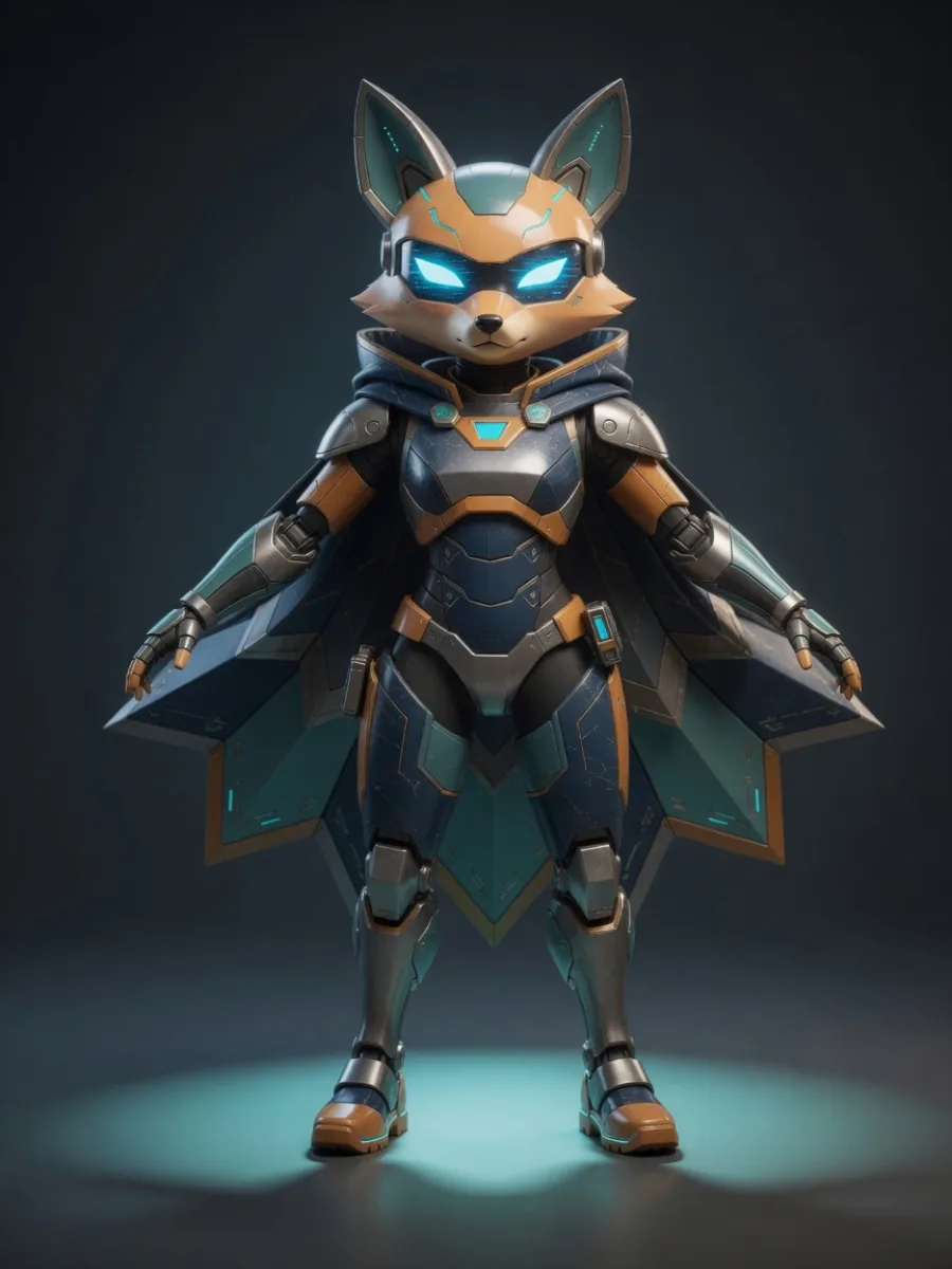 Game-ready 3D fox android in A-pose