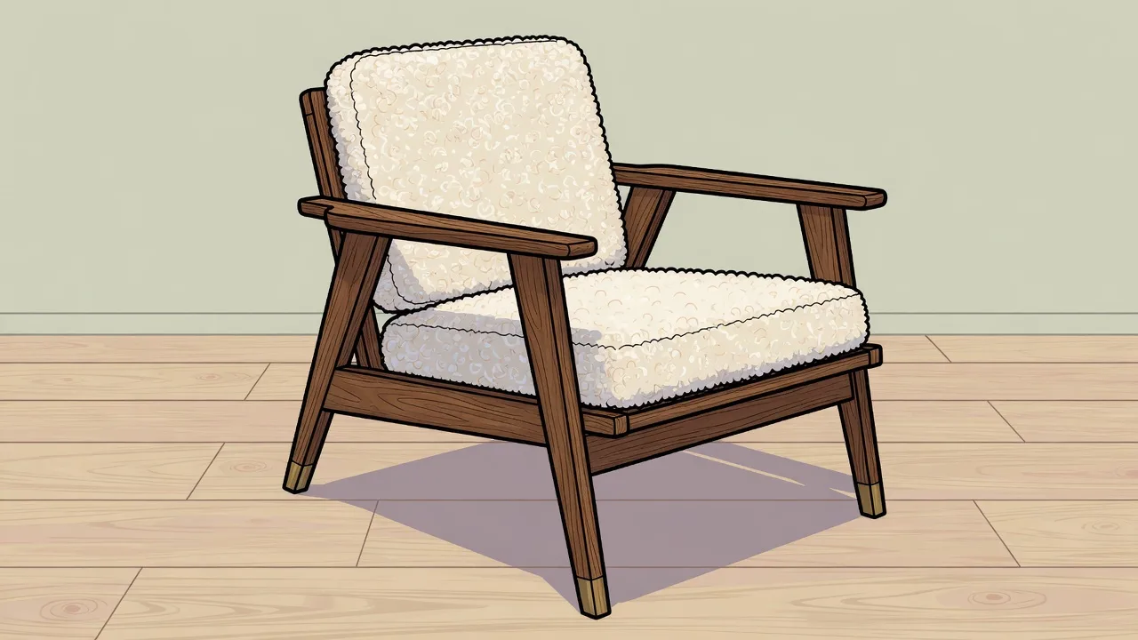 Original 2D walnut lounge chair with a cream seat