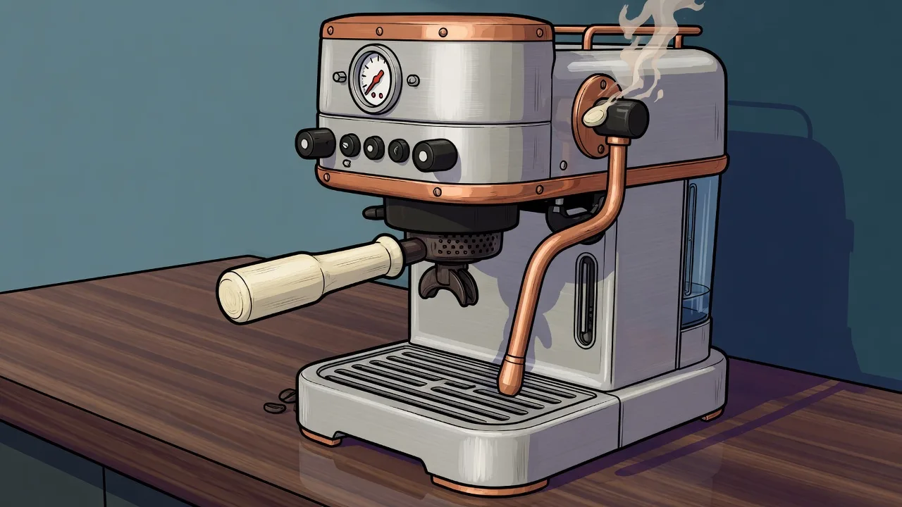 Original 2D stainless espresso machine with copper fittings