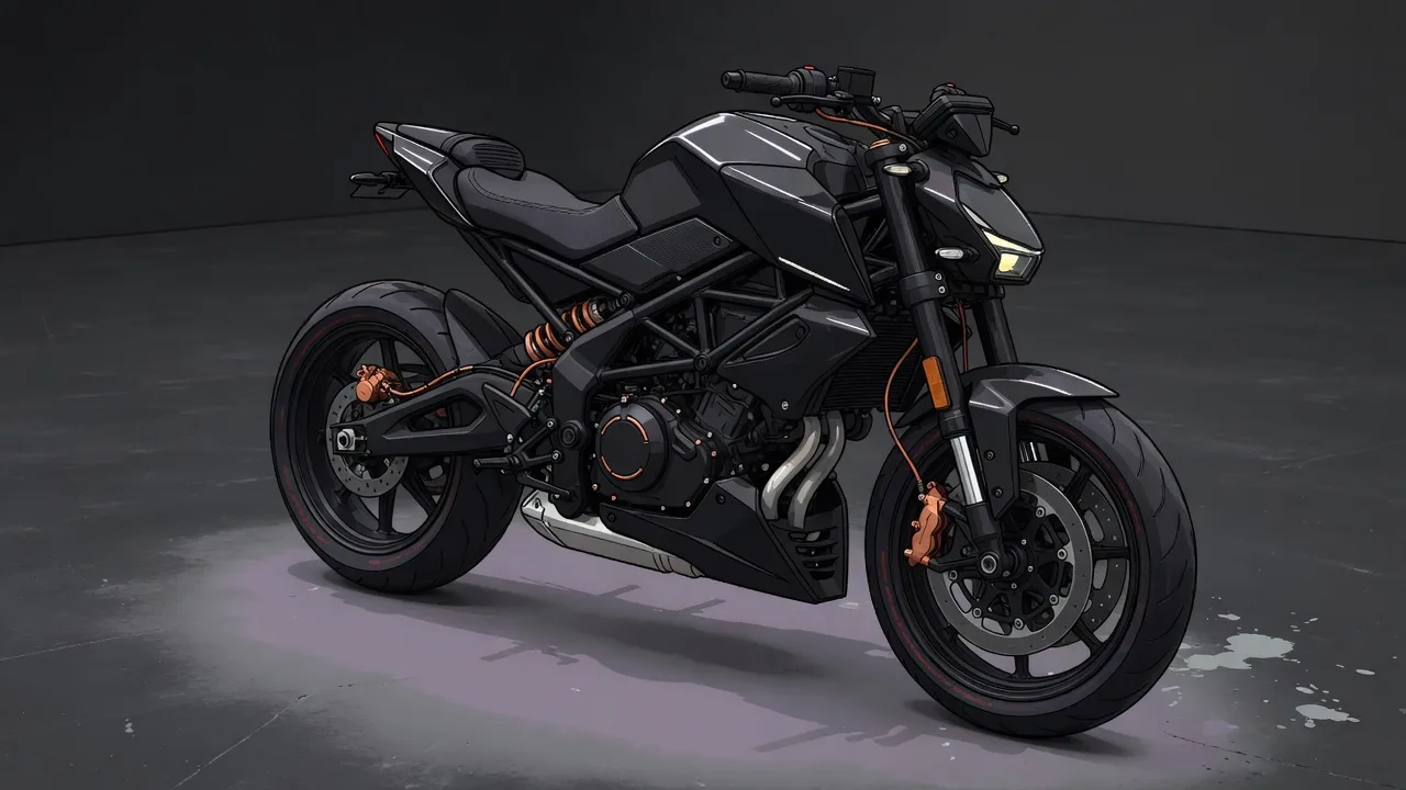 Original 2D illustration of a matte-black motorcycle