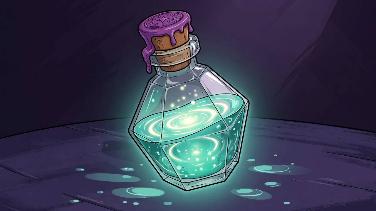 Original 2D potion flask filled with glowing teal liquid