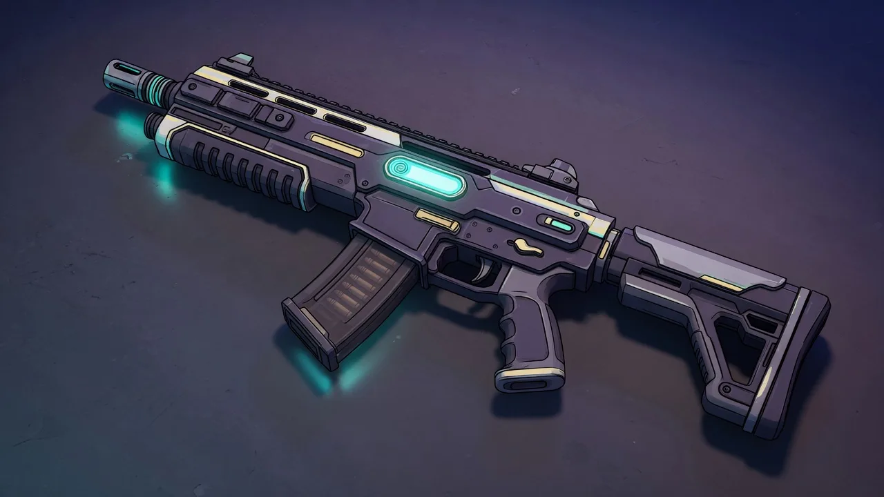Original 2D sci-fi rifle with a teal status light