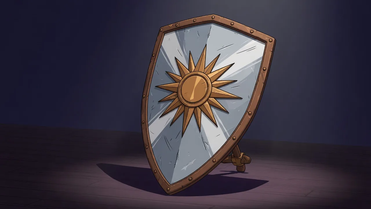 Original 2D kite shield with a bronze sunburst emblem