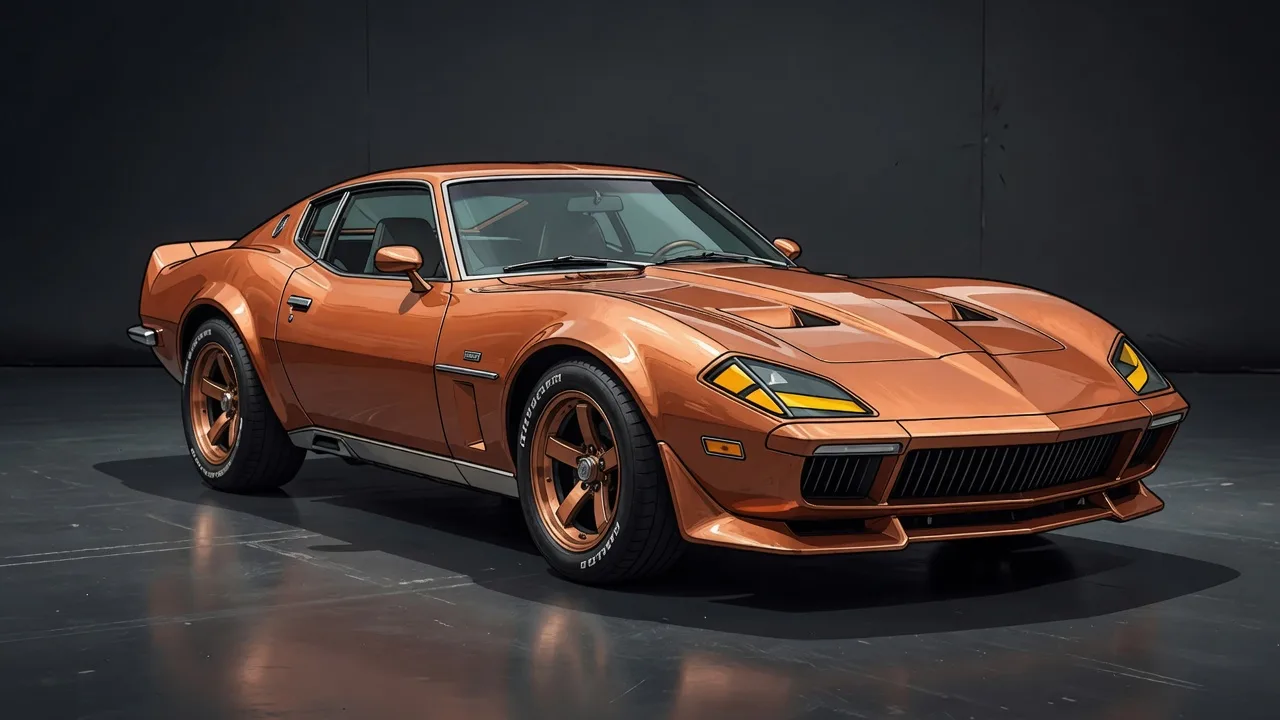 Original 2D illustration of a copper sports coupe