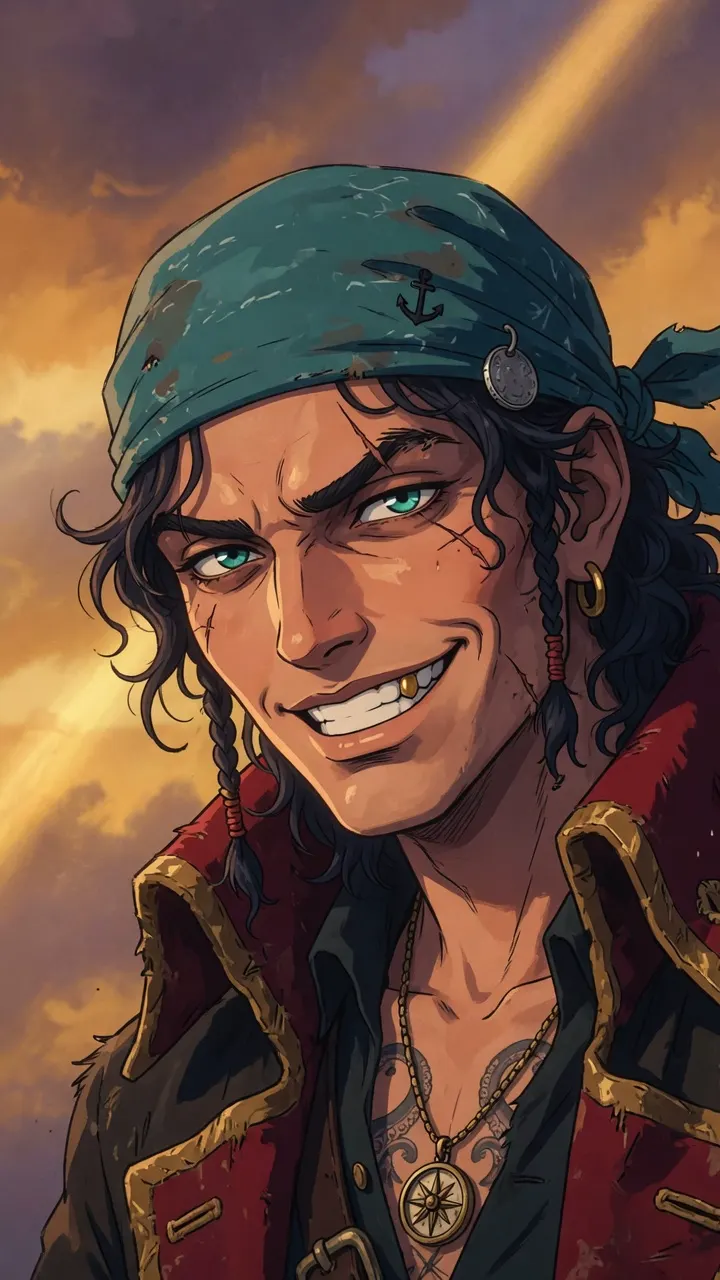 Original 2D anime pirate captain