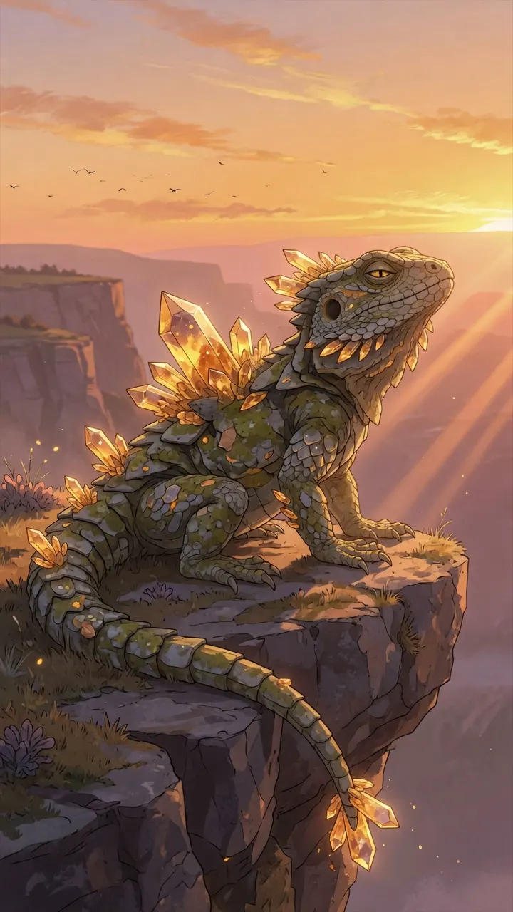 Original 2D anime crystal lizard