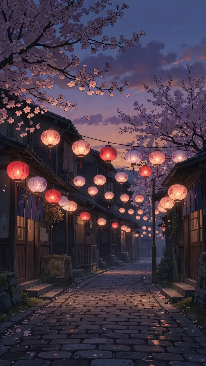 Original 2D anime lantern street