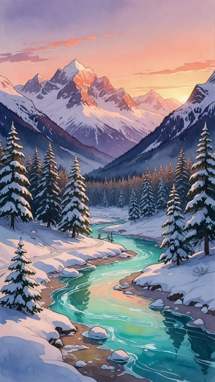 Original 2D anime alpine valley