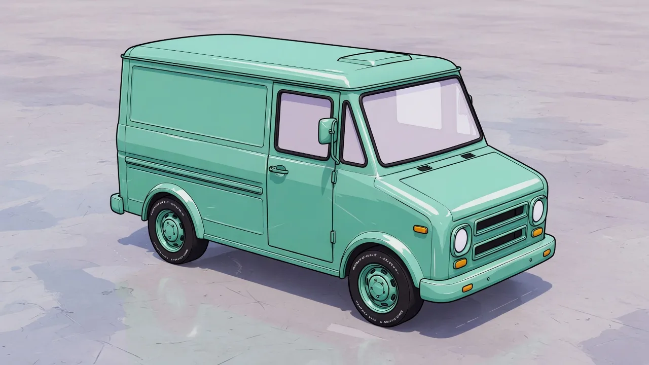 Original 2D illustration of a mint delivery van