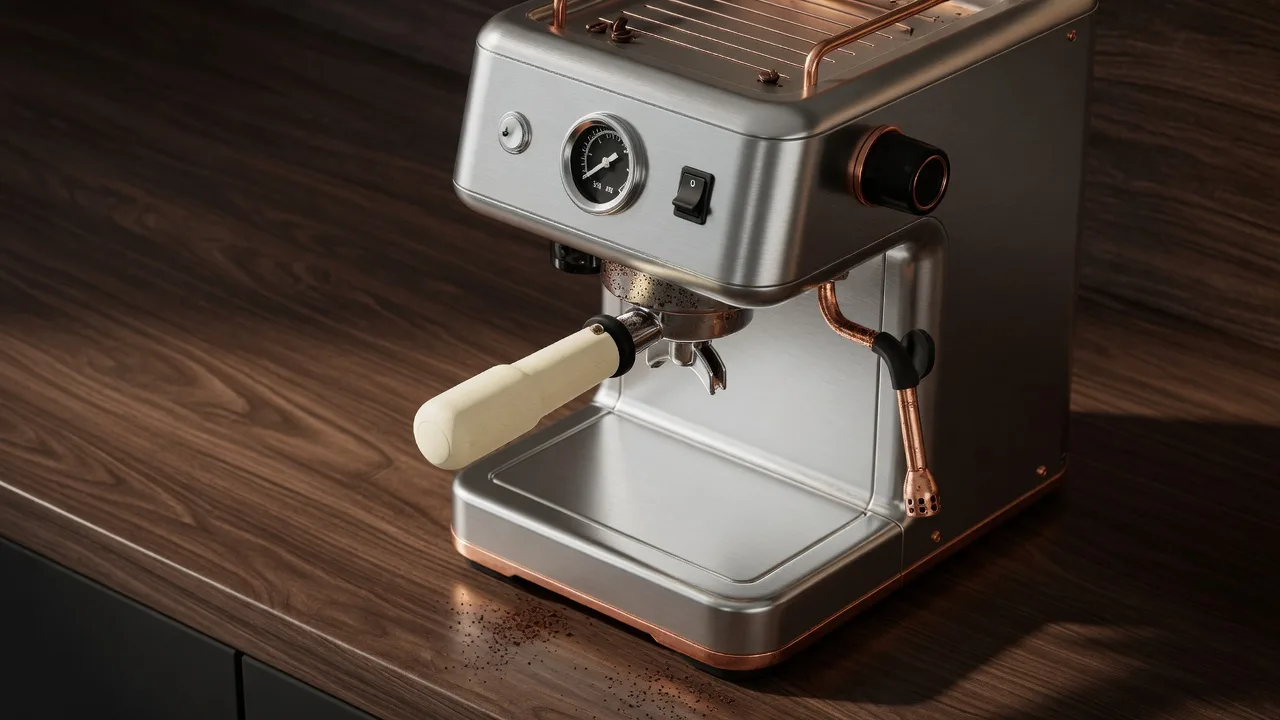 Original 3D stainless espresso machine with copper fittings