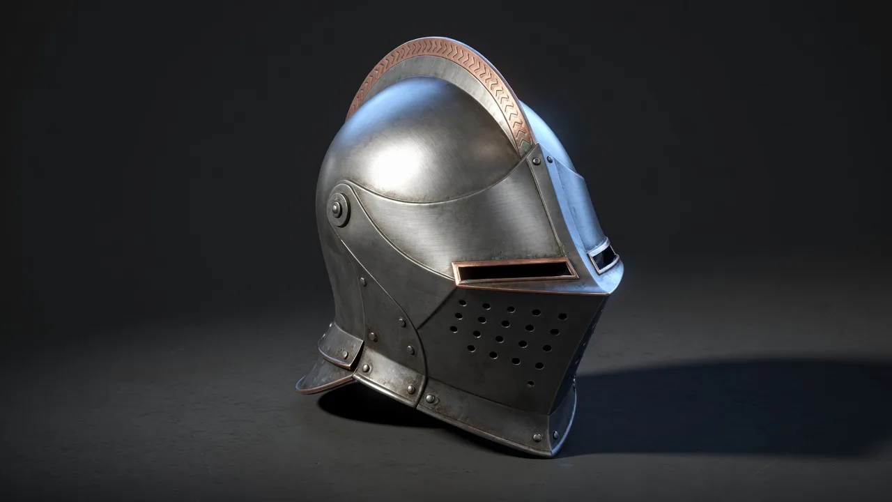 Original 3D knight helmet with a copper crest