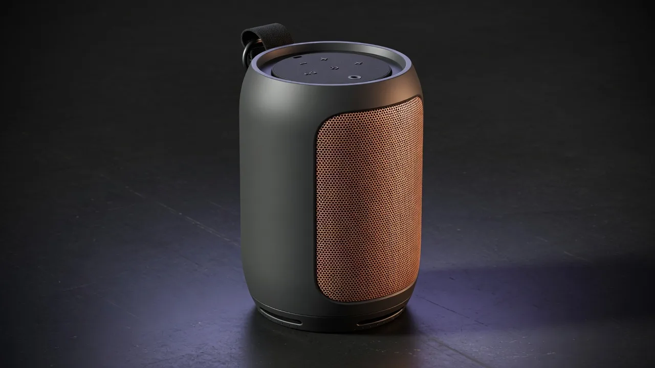 Original 3D cylindrical speaker with a copper mesh grille