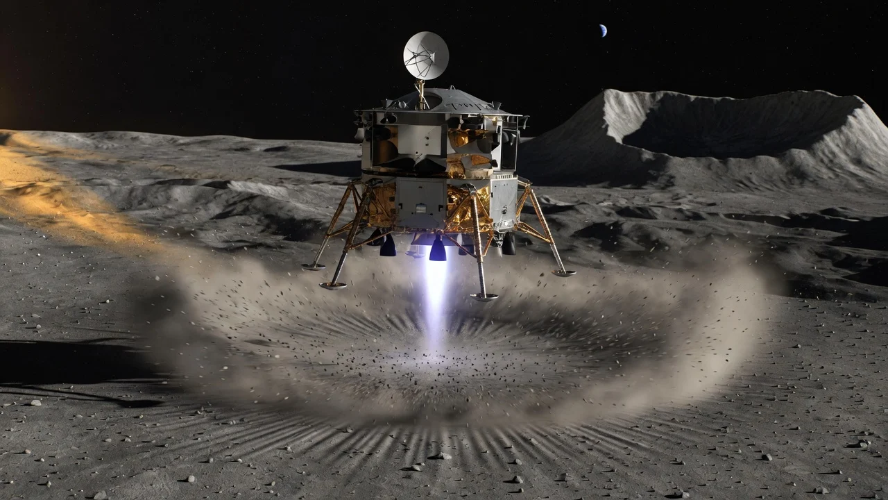 Uncrewed lunar lander in powered descent