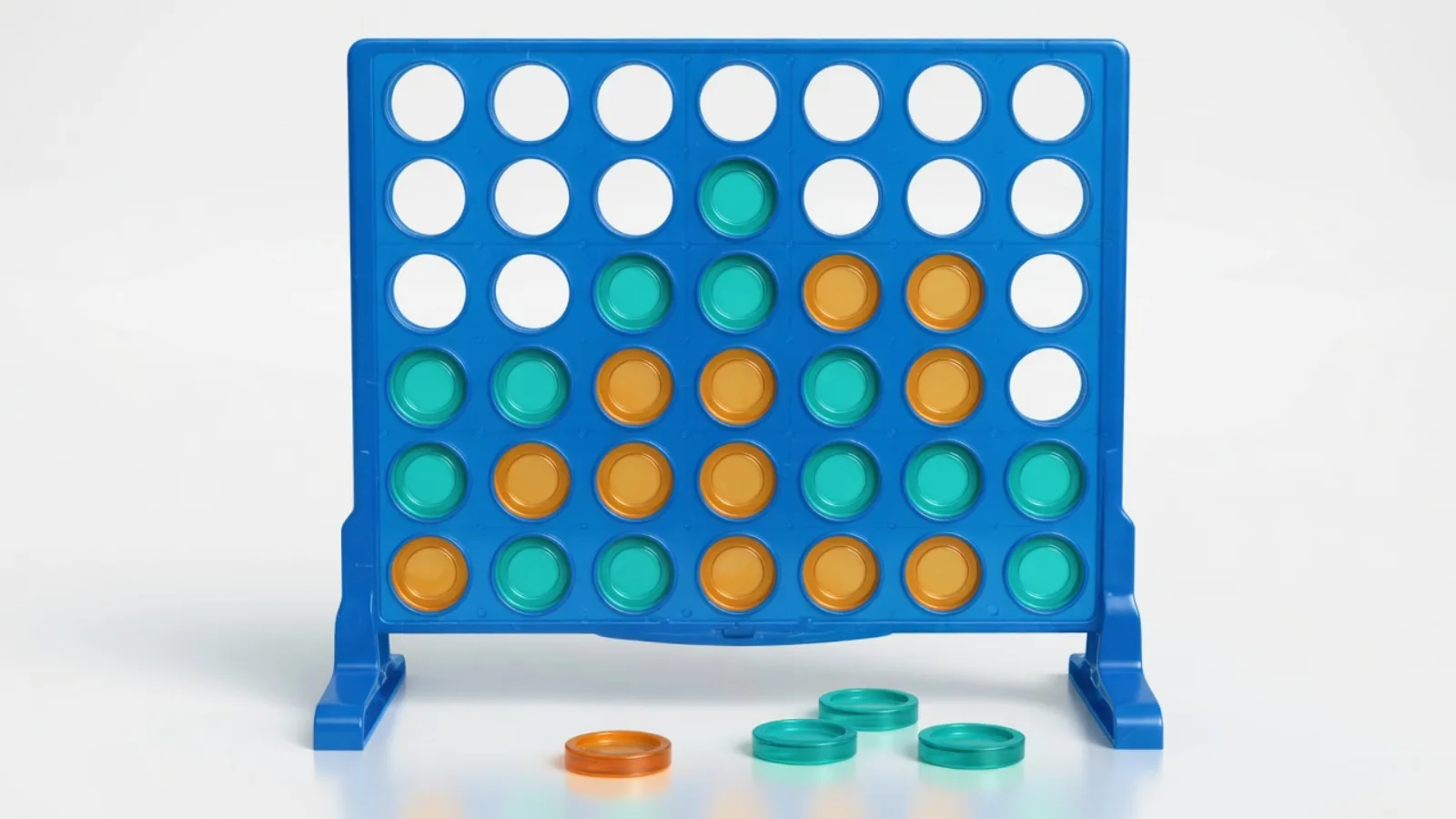 Original web connect-four grid with teal and amber discs