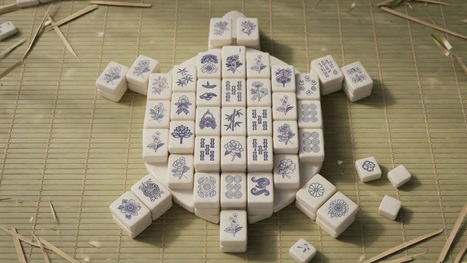 Original web mahjong solitaire on a bamboo mat