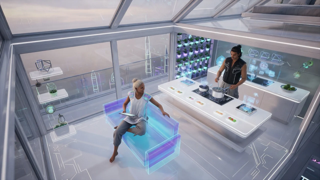 Original futuristic life-sim penthouse with two residents