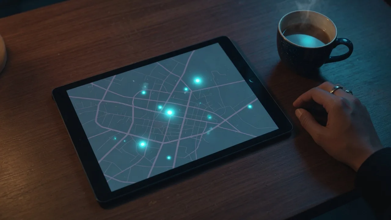 Tablet showing a city map of live presence