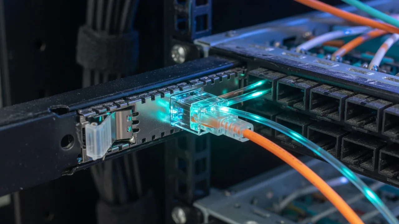 Rack switch with a fiber patch into an SFP cage