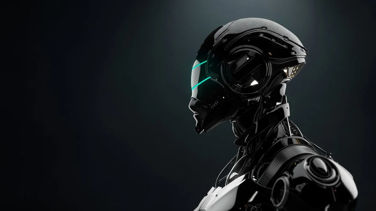 Carbon-fiber humanoid robot in profile
