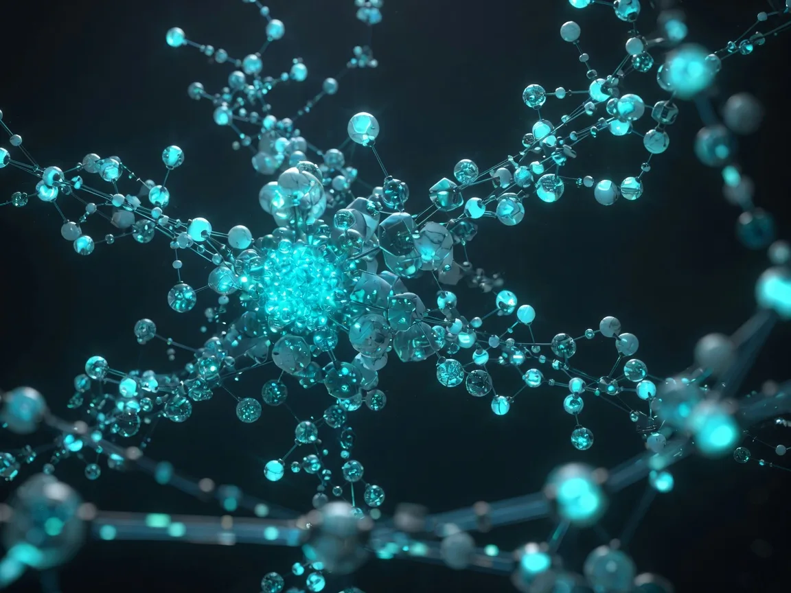 Expanding lattice of glowing cyan nodes
